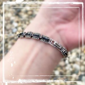 Vintage Black Onyx and Marcasite Sterling Silver Bracelet